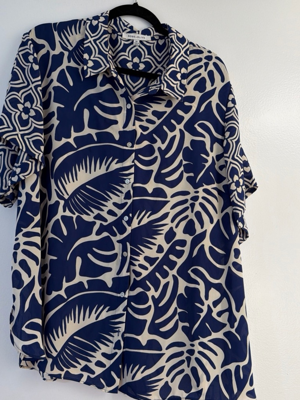 Rose & Olive Navy and Cream Tropical Button-Up Shirt